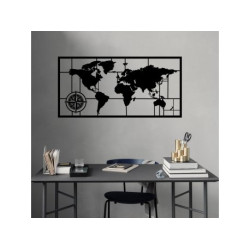 WALLXPERT Zidna dekoracija World Map Metal Decor 7 Black