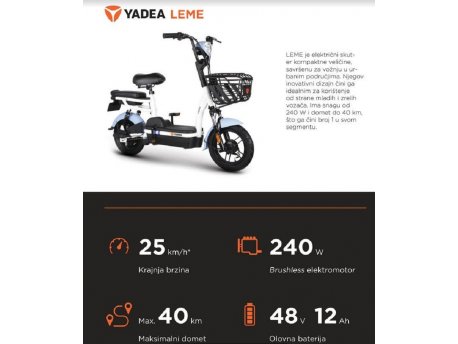 Yadea Baterijski bicikl Leme 48V 12Ah-crni