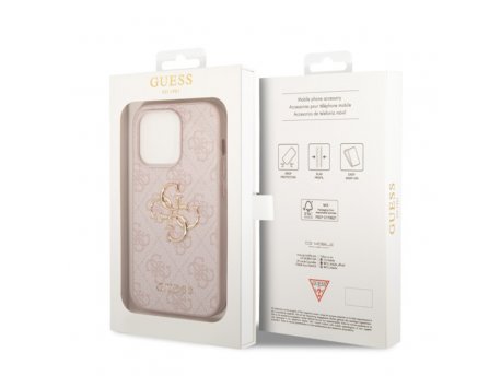 Guess Maska za iPhone 15 Pro Max LEATHER 4G METAL LOGO PINK