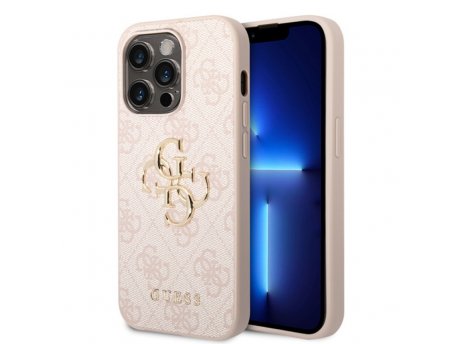 Guess Maska za iPhone 15 Pro Max LEATHER 4G METAL LOGO PINK