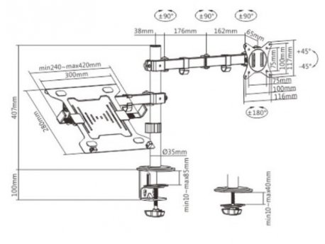 GEMBIRD MA-DA-03 Podesivi stoni drzač za monitor+ nosač za laptop