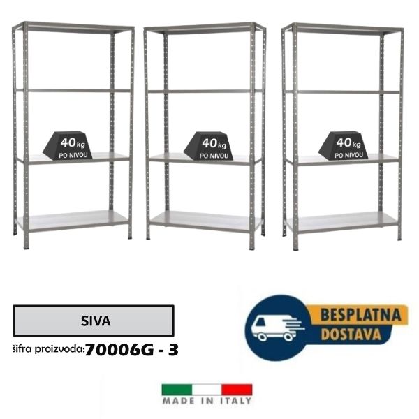 Komplet od 3 police 140x60x30cm, 4x40kg siva cena