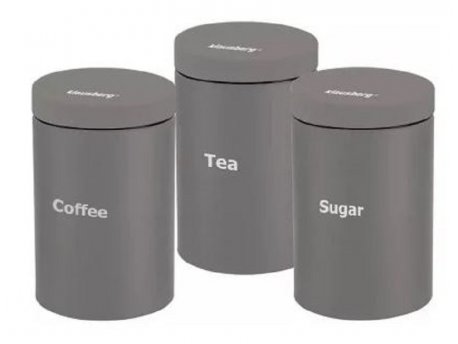 KLAUSBERG Kb7544 metalne kutije 3 kafa šećer čaj 11,5x16,5 cm siva