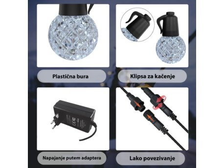 ELEMENTA LED svetleći niz 15m, 20 sijalica (SNZ-20WW/15M-DC)