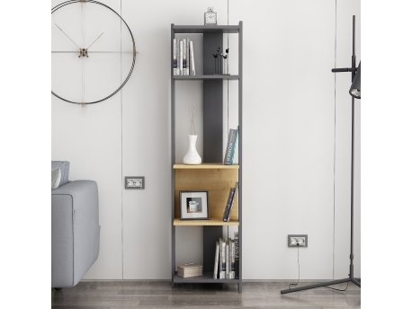 HANAH HOME Polica za knjige Abis Narrow Anthracite Oak