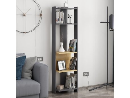 HANAH HOME Polica za knjige Abis Narrow Anthracite Oak