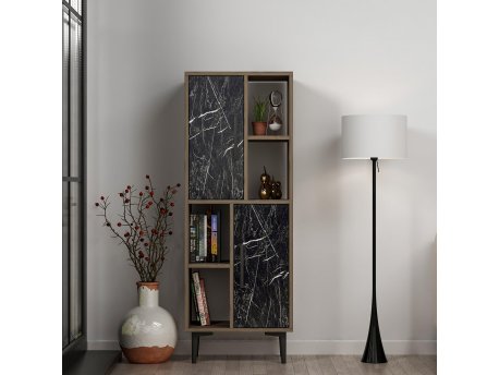 HANAH HOME Višenamenski ormarić Leni Walnut Black Marble