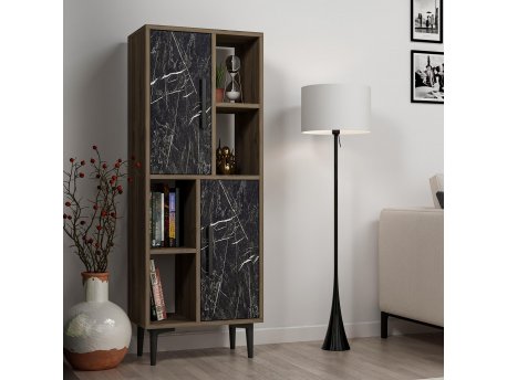 HANAH HOME Višenamenski ormarić Leni Walnut Black Marble