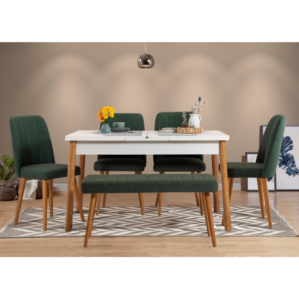 HANAH HOME Trpezarijski sto i stolice Santiago Atlantic White Green