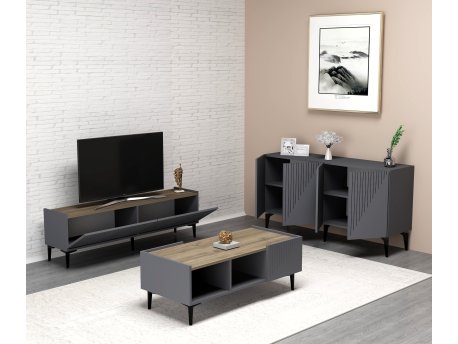 HANAH HOME Set za dnevnu sobu Draw Anthracite Walnut