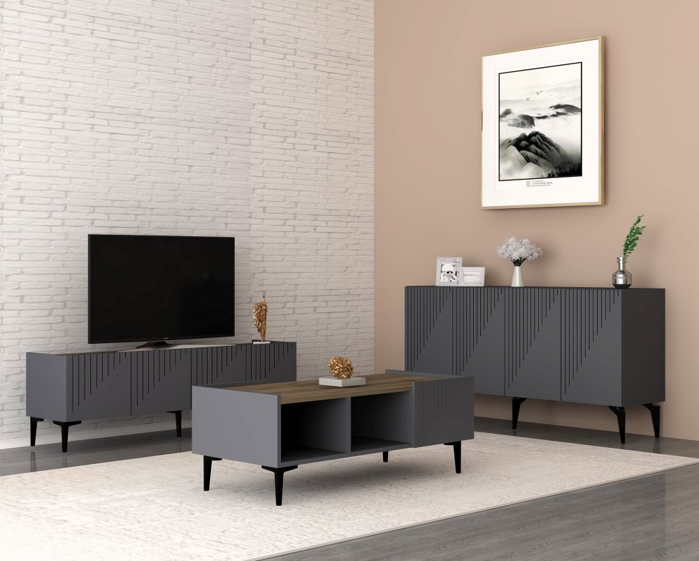 HANAH HOME Set za dnevnu sobu Draw Anthracite Walnut