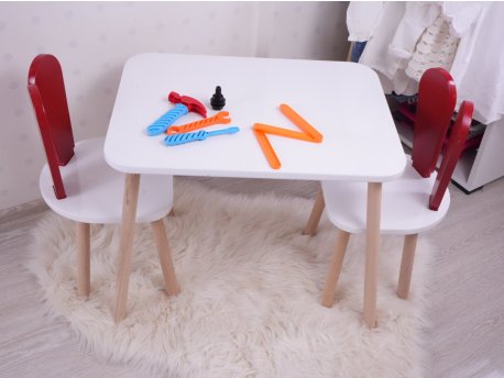 HANAH HOME Dečiji sto i stolice Bunny Two Chair Set Red White