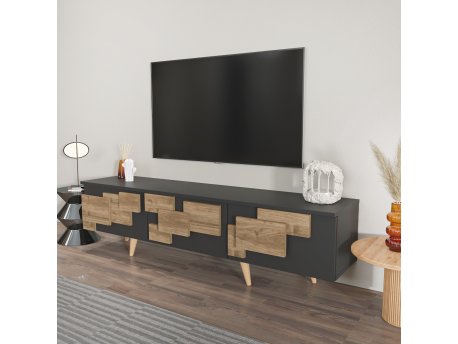 HANAH HOME TV polica 3 D Anthracite Walnut