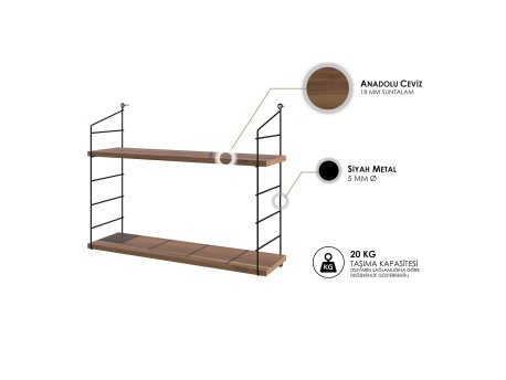 HANAH HOME Zidna polica Armoni 2'li Walnut